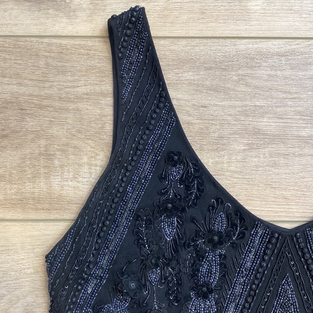 Sally LaPointe Black Beaded Embellished Formal Tank Crop Top Whimsigoth Couture - Picture 2 of 16